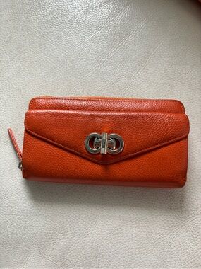 Rowallan Orange Pebbled Leather Wallet with Silver Double-Ring Clasp